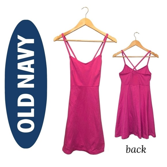 OLD NAVY Pink Fit & Flare Strap Dress Knit Cami Smock Back Criss-Cross Womens XS - Picture 1 of 13